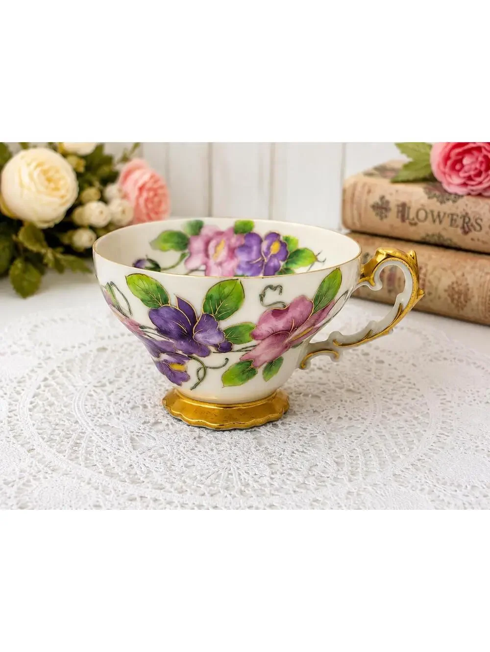 Vintage Chubu China Floral Tea Cup Gold Trim Hand Painted Cup